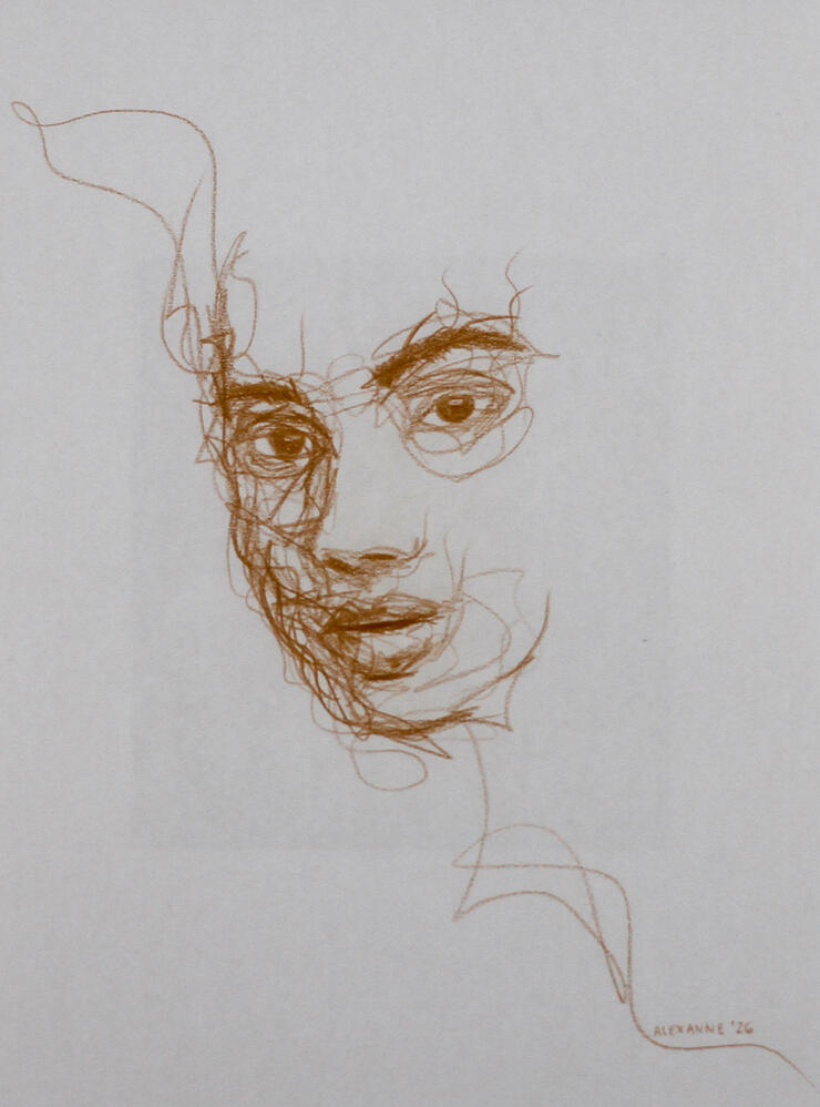 Enflammé, 9"x12", 2026, Crayon de bois sur papier. (Disponible)