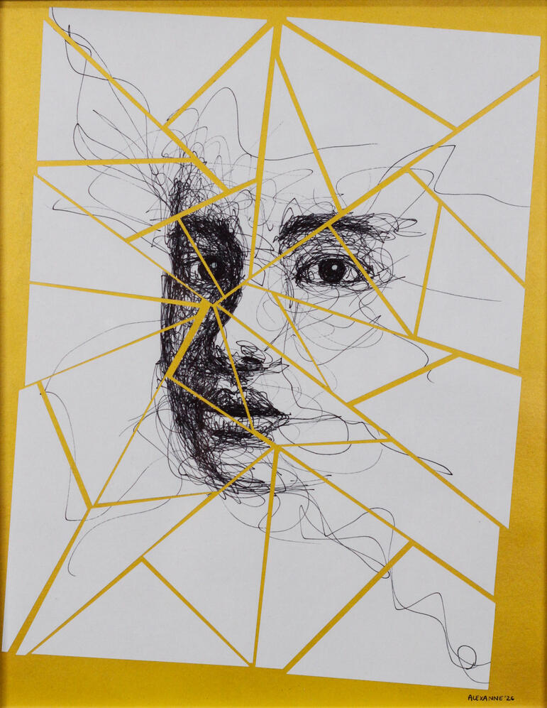 Éclats, 11"x14", 2026, Sharpie sur papier (Disponible)