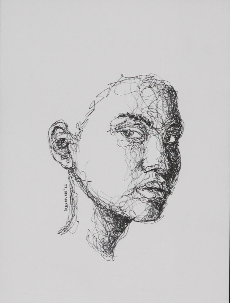 Déterminé, 9"x12", 2022, Sharpie sur papier. (Vendu)