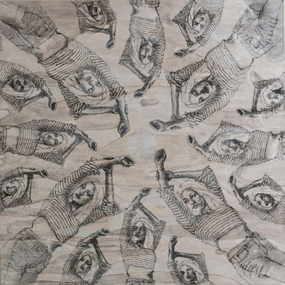 Ne me laisse pas me fondre dans la foule, 24"x24", 2025, Marqueur et acrylique sur panneau de bois. (Disponible)