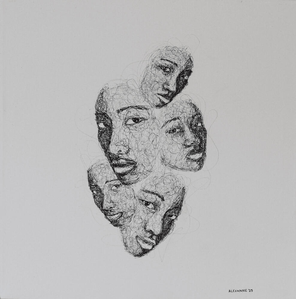 Monotonie, 18"x18", 2025, Marqueur sur toile. (Dons de charité)