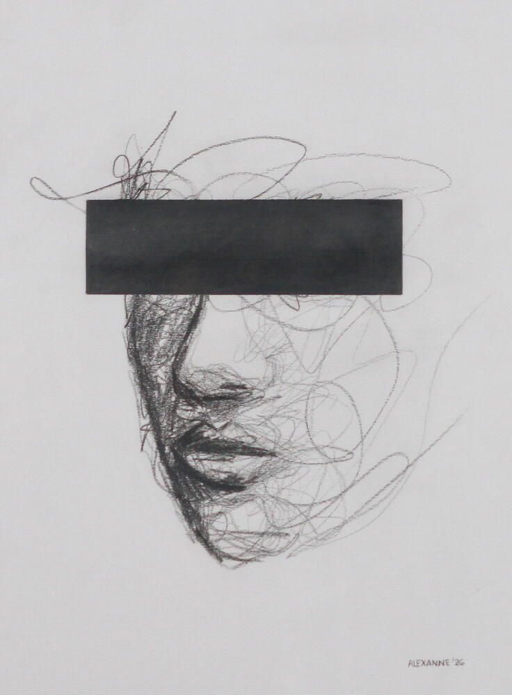 Censure, 9"x12", 2026, Crayon de bois sur papier. (Disponible)