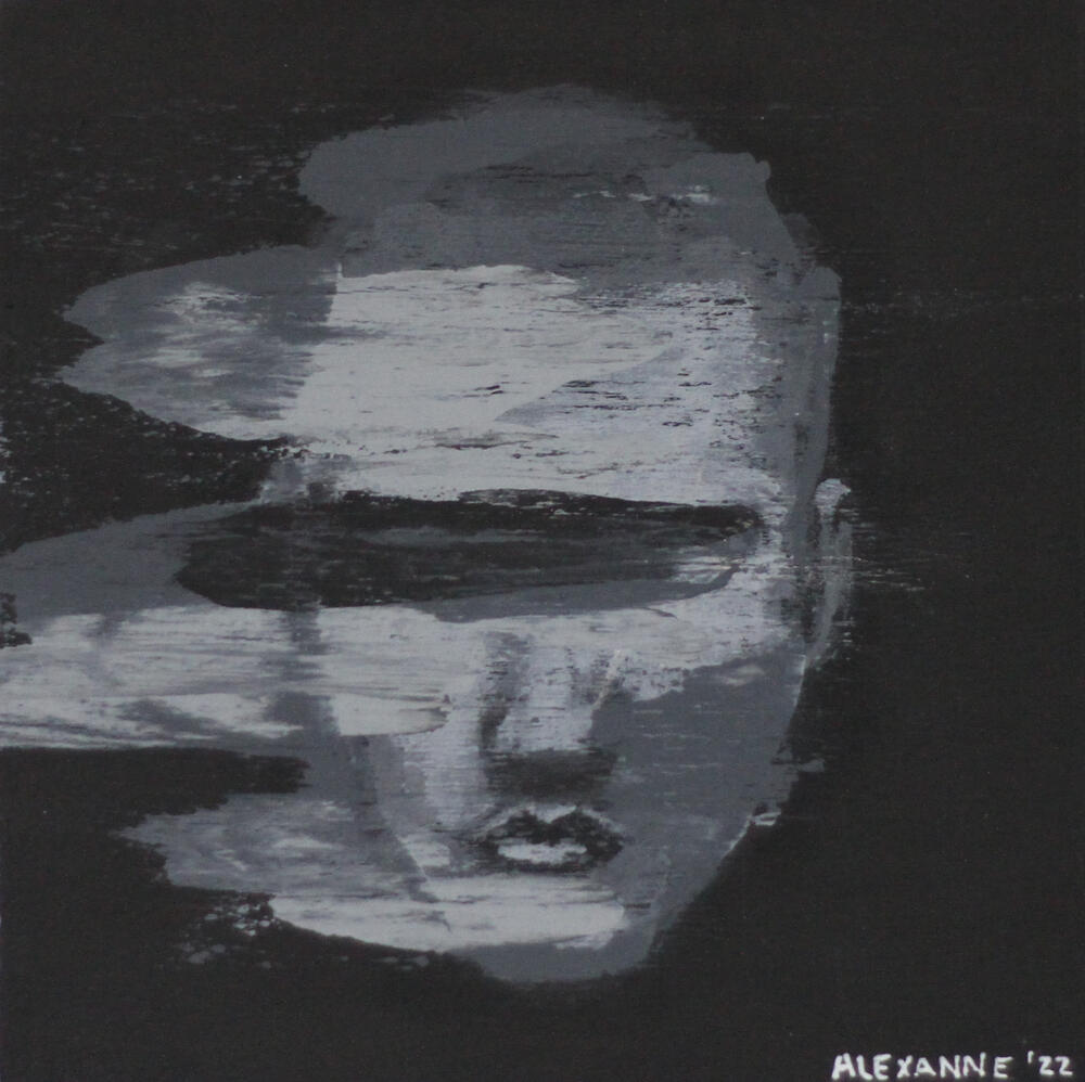 Anonymité, 5"x5", 2022, Acrylique sur panneau de bois. (Vendu)