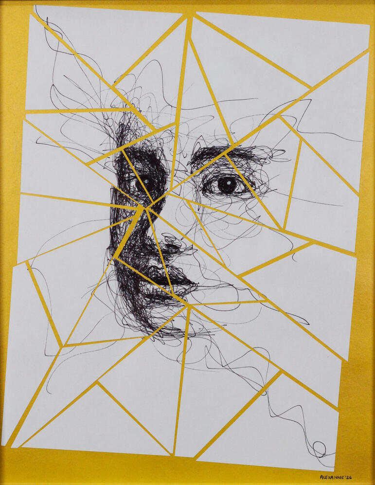 Éclats, 11"x14", 2026, Sharpie sur papier, 150$ encadré ou 140$ sans encadrement