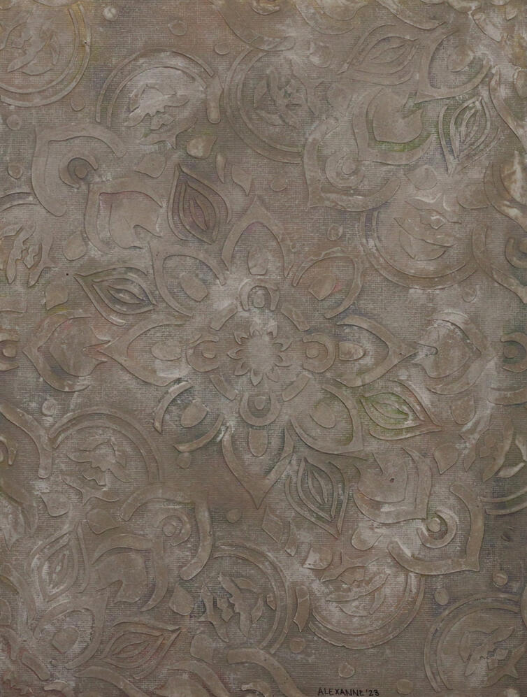 Mandalas, 9"x12", 2023, Acrylique et mortier sur toile cartonnée, 175$