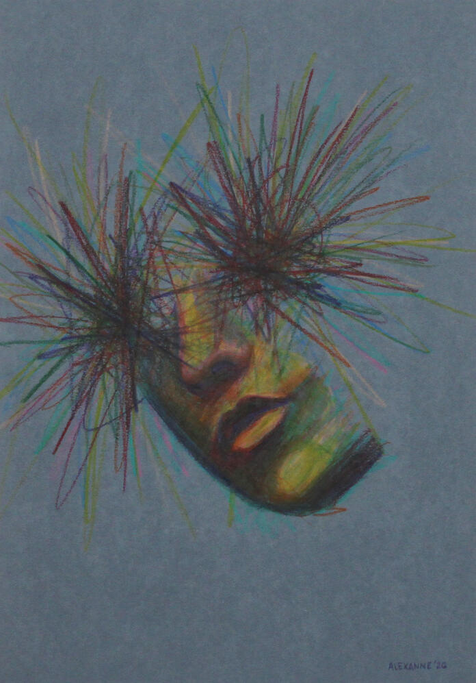 Étincelle, 9"x12", 2026, Crayon de bois sur papier, 150$ encadré ou 140$ sans encadrement