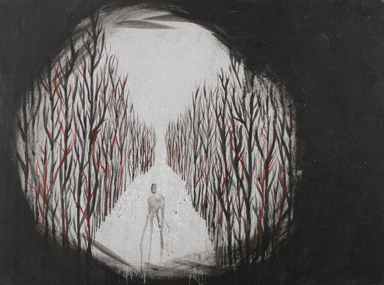 Perdu, dans la foret, 18"x24", 2017, Acrylique sur toile cartonnée encadré, 400$