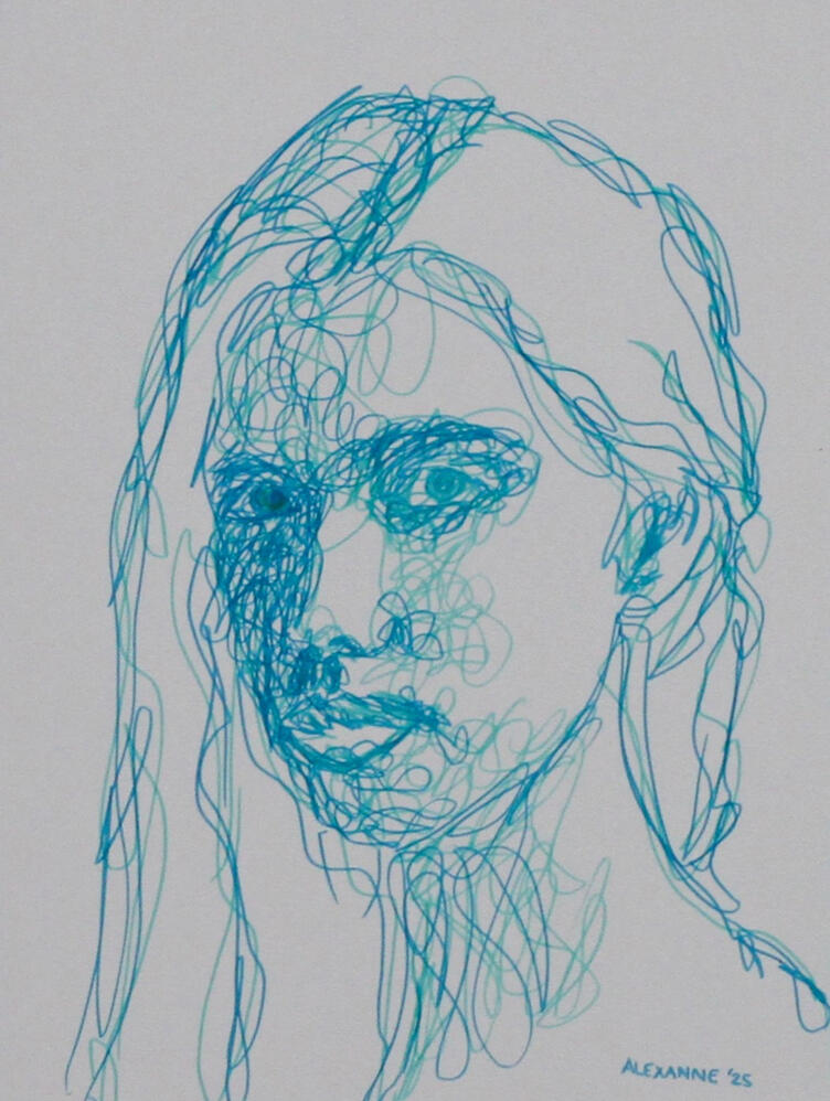 Ruissellement sauvage, 9"x12", 2025, Feutre sur papier, 150$ encadré ou 140$ sans encadrement