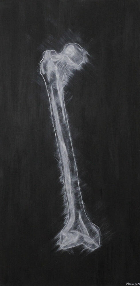 Fémur blanc, 12"x24", 2020, Acrylique sur planche de bois, 300$