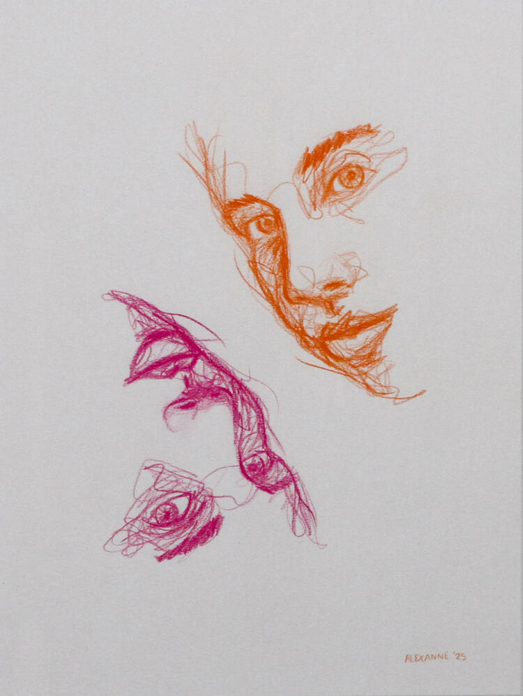 Mondes parallèles, 9"x12", 2025, Crayon de bois sur papier, 125$ encadré ou 115$ juste l'oeuvre