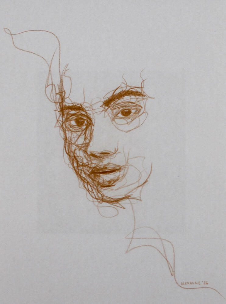Enflammé, 9"x12", 2026, Crayon de bois sur papier, 150$ encadré ou 140$ sans encadrement