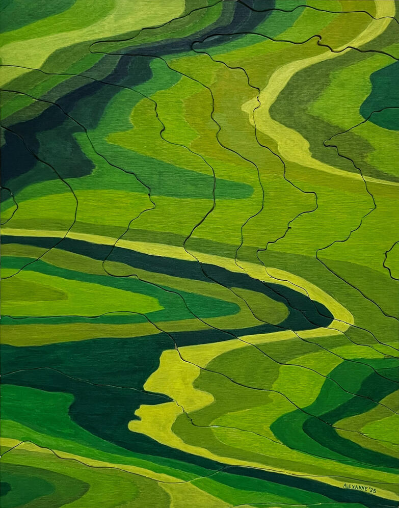 Furtivité, 11''x14'', 2025, Acrylique et contreplaqué scié sur panneau de bois, 250$