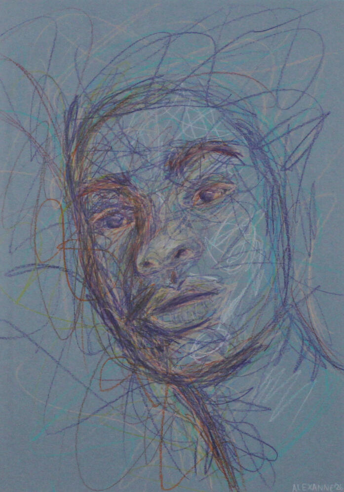 Chaos intérieur, 9"x12", 2026, Crayon de bois sur papier, 150$ encadré ou 140$ sans encadrement