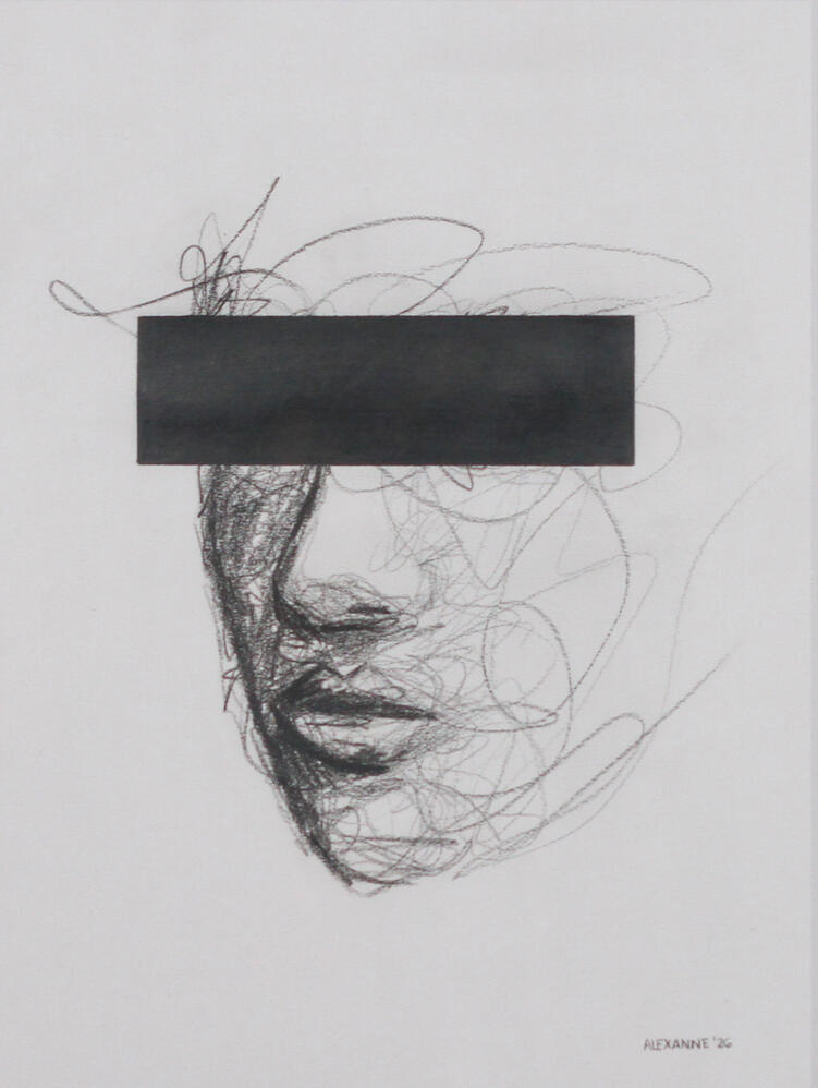 Censure, 9"x12", 2026, Crayon de bois sur papier, 150$ encadré ou 140$ sans encadrement